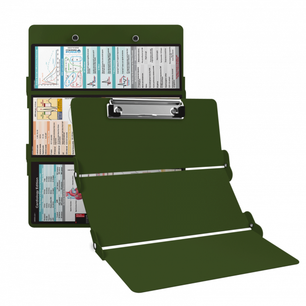 WhiteCoat Clipboard® Trifold - Army Green Cardiology Edition